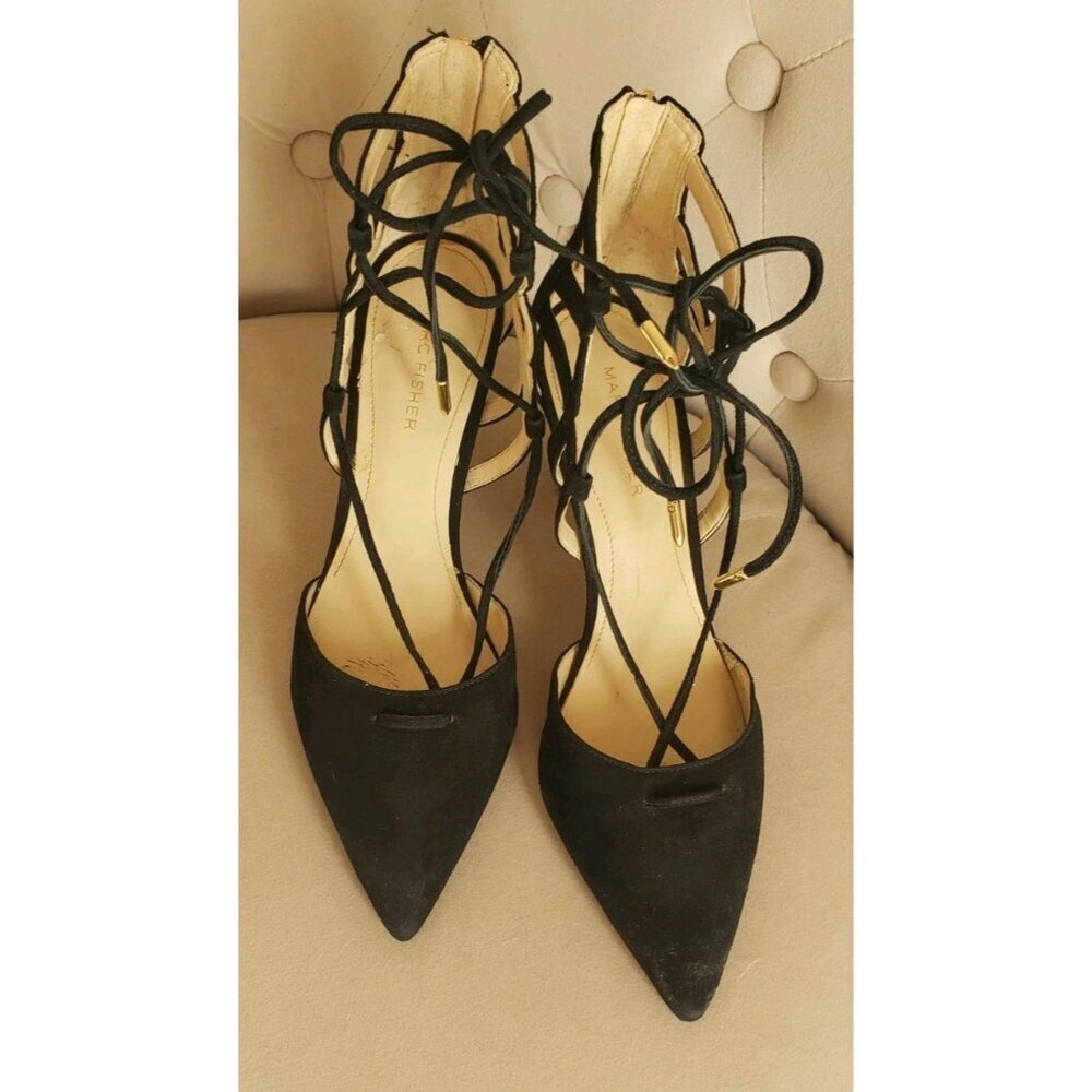 MARC FISHER BLACK SUEDE STRAP HEELS PUMPS SZ 8.5